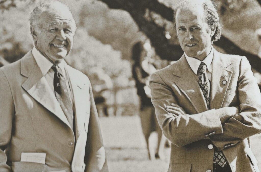 Jonathan Sheppard in the paddock with William Pape Jonathan Sheppard in the paddock with William Pape